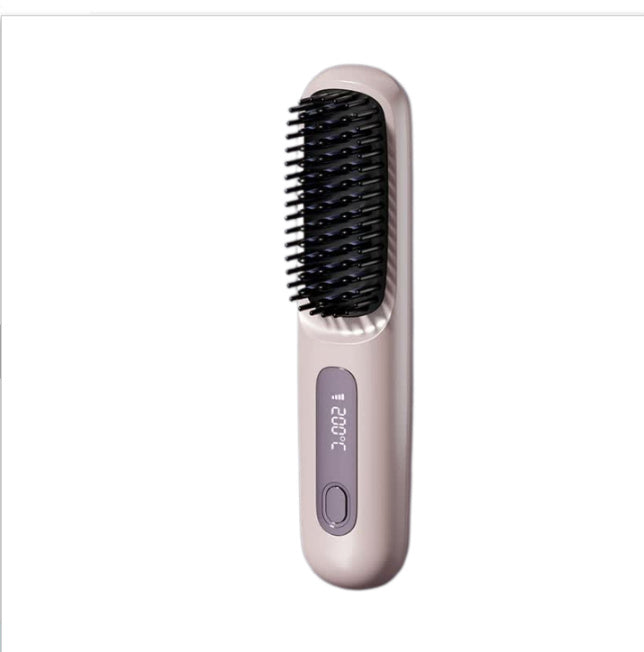 2-in-1 Wireless Hair Straightener Comb – USB Charging Hot Brush & Portable Curler for Fast Styling