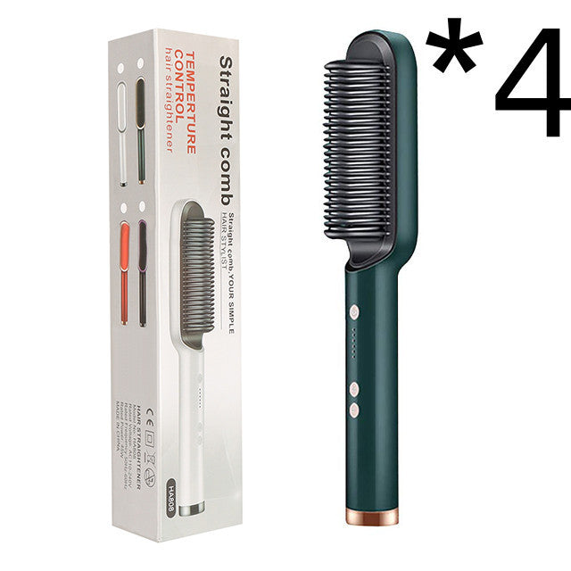2-in-1 Hair Straightener & Hot Comb – Ionic Curling Brush for Smoothing & Styling