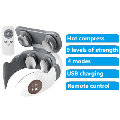 Smart Cervical Massager – Wireless Electric Neck and Shoulder Pulse Massager – 4 Massage Heads, Remote Controlled, Rechargeable, 9 Intensity Levels