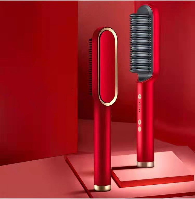 2-in-1 Hair Straightener & Hot Comb – Ionic Curling Brush for Smoothing & Styling
