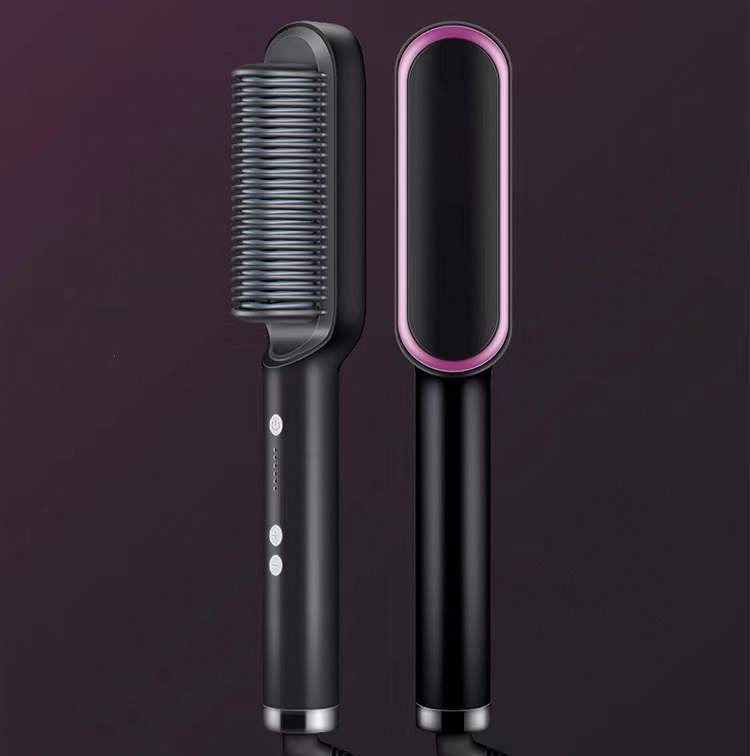 2-in-1 Hair Straightener & Hot Comb – Ionic Curling Brush for Smoothing & Styling