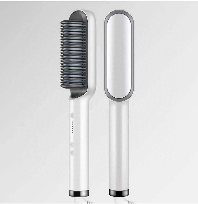 2-in-1 Hair Straightener & Hot Comb – Ionic Curling Brush for Smoothing & Styling