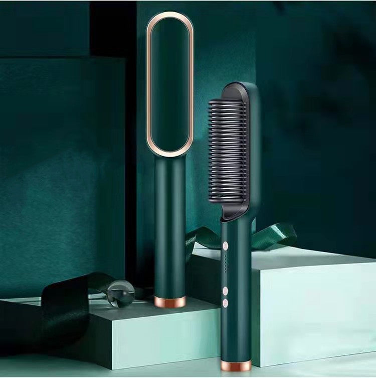 2-in-1 Hair Straightener & Hot Comb – Ionic Curling Brush for Smoothing & Styling