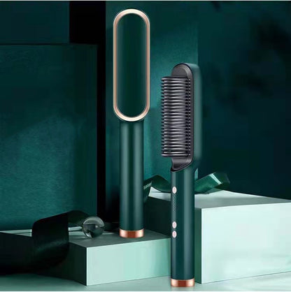 2-in-1 Hair Straightener & Hot Comb – Ionic Curling Brush for Smoothing & Styling