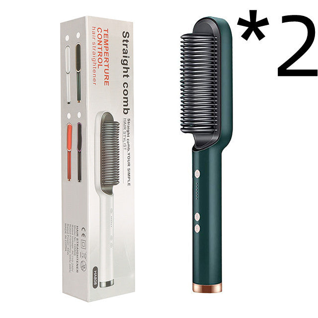 2-in-1 Hair Straightener & Hot Comb – Ionic Curling Brush for Smoothing & Styling