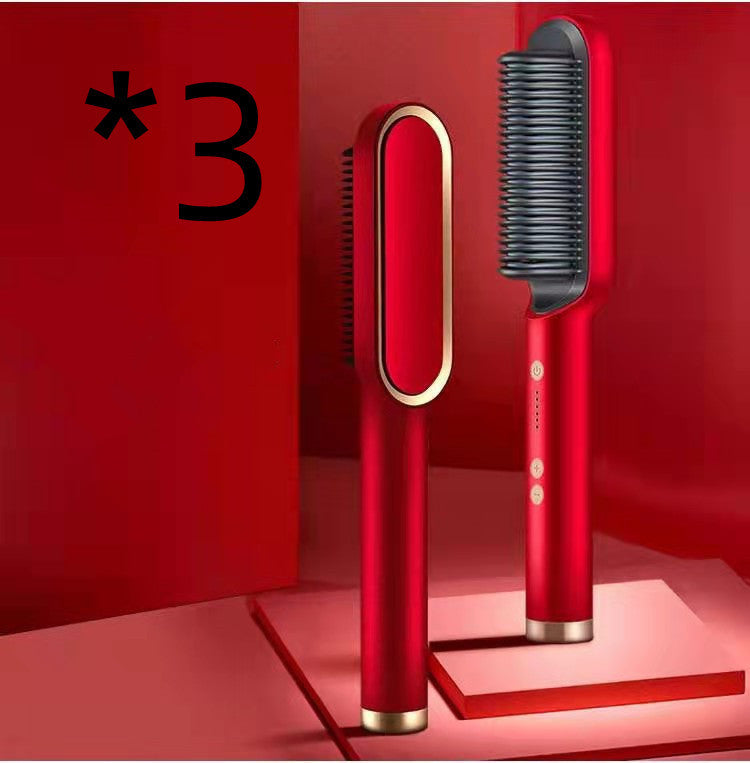 2-in-1 Hair Straightener & Hot Comb – Ionic Curling Brush for Smoothing & Styling
