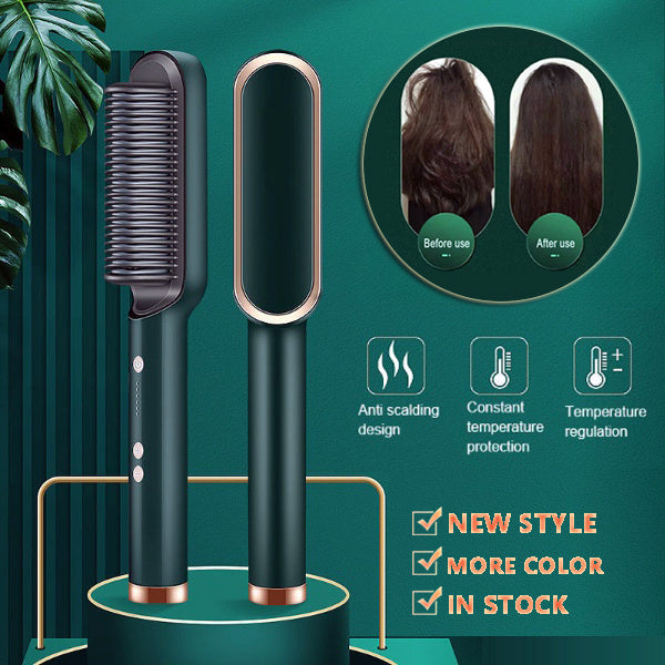 2-in-1 Hair Straightener & Hot Comb – Ionic Curling Brush for Smoothing & Styling