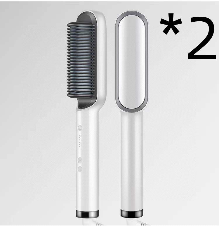 2-in-1 Hair Straightener & Hot Comb – Ionic Curling Brush for Smoothing & Styling