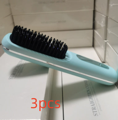 2-in-1 Wireless Hair Straightener Comb – USB Charging Hot Brush & Portable Curler for Fast Styling