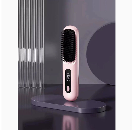 2-in-1 Wireless Hair Straightener Comb – USB Charging Hot Brush & Portable Curler for Fast Styling