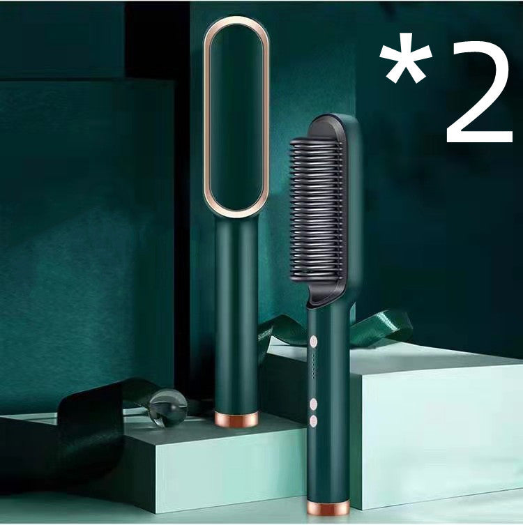 2-in-1 Hair Straightener & Hot Comb – Ionic Curling Brush for Smoothing & Styling