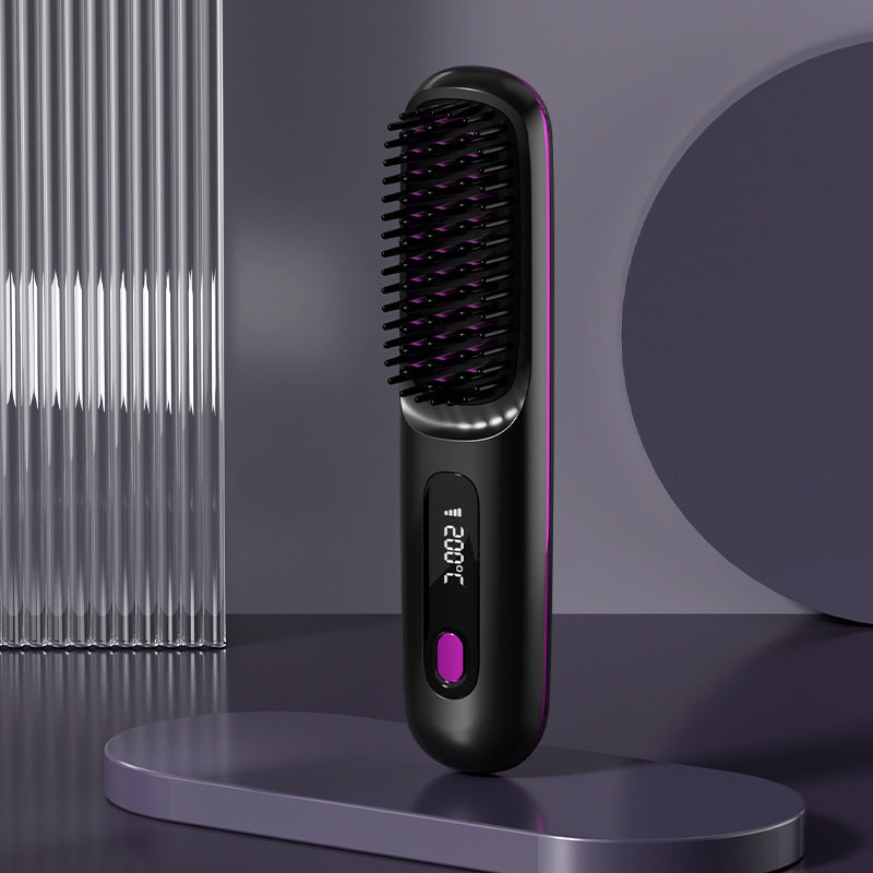 2-in-1 Wireless Hair Straightener Comb – USB Charging Hot Brush & Portable Curler for Fast Styling