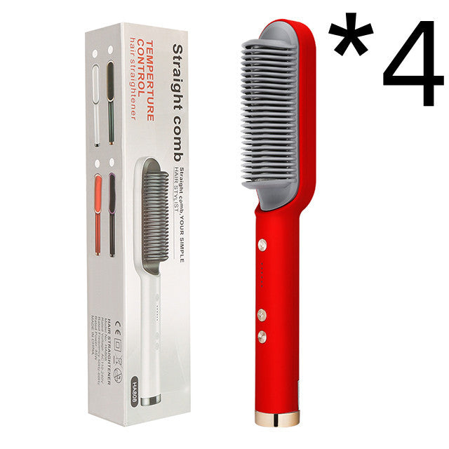 2-in-1 Hair Straightener & Hot Comb – Ionic Curling Brush for Smoothing & Styling