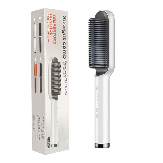 2-in-1 Hair Straightener & Hot Comb – Ionic Curling Brush for Smoothing & Styling