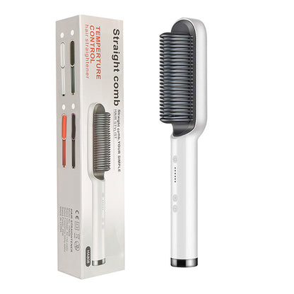 2-in-1 Hair Straightener & Hot Comb – Ionic Curling Brush for Smoothing & Styling
