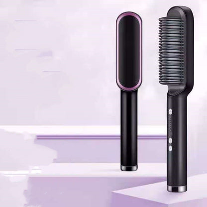2-in-1 Hair Straightener & Hot Comb – Ionic Curling Brush for Smoothing & Styling