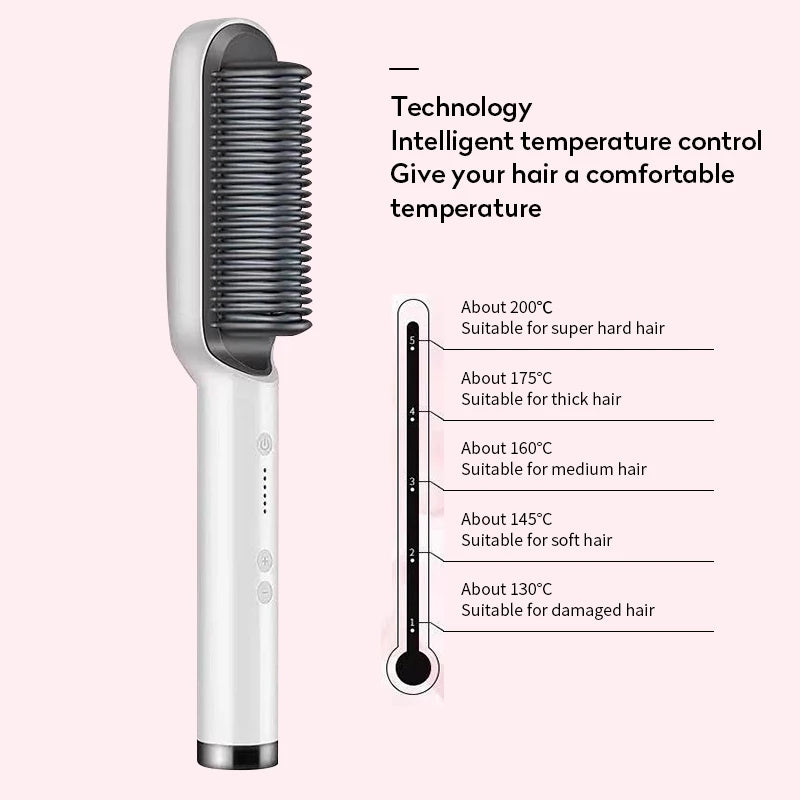 2-in-1 Hair Straightener & Hot Comb – Ionic Curling Brush for Smoothing & Styling