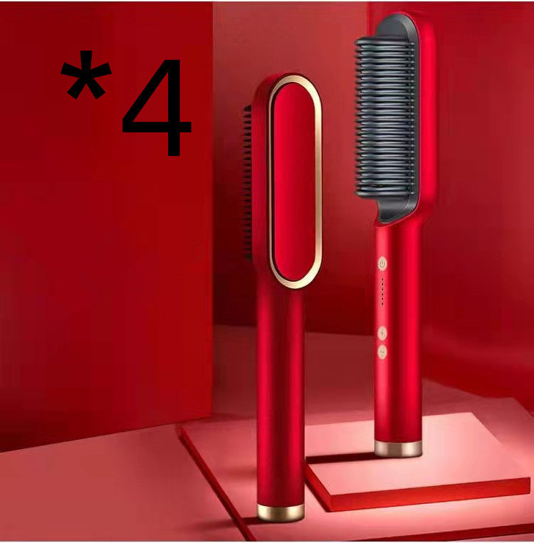 2-in-1 Hair Straightener & Hot Comb – Ionic Curling Brush for Smoothing & Styling
