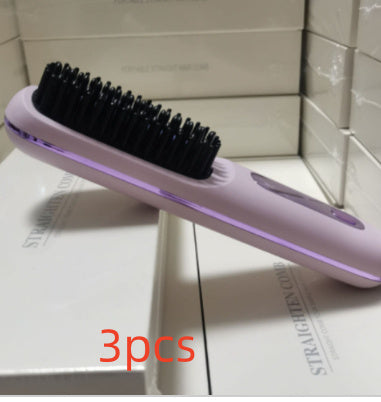 2-in-1 Wireless Hair Straightener Comb – USB Charging Hot Brush & Portable Curler for Fast Styling