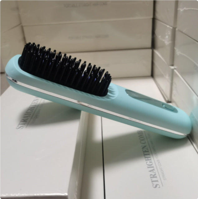 2-in-1 Wireless Hair Straightener Comb – USB Charging Hot Brush & Portable Curler for Fast Styling