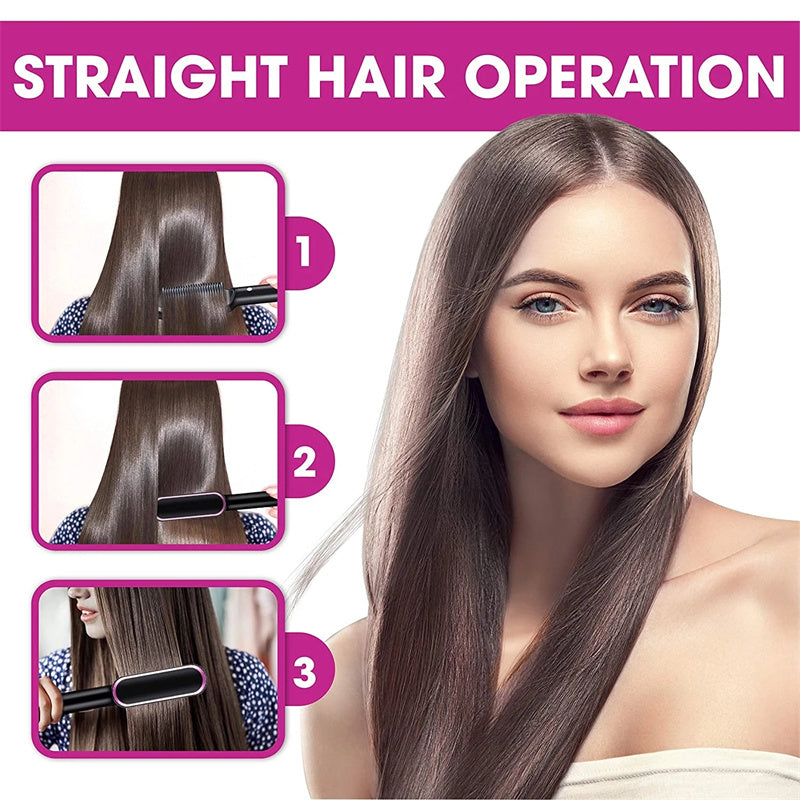 2-in-1 Hair Straightener & Hot Comb – Ionic Curling Brush for Smoothing & Styling