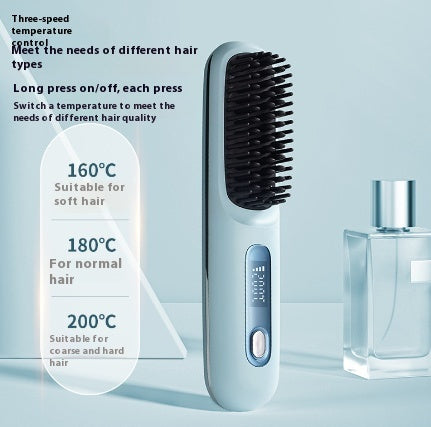 2-in-1 Wireless Hair Straightener Comb – USB Charging Hot Brush & Portable Curler for Fast Styling