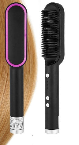 2-in-1 Hair Straightener & Hot Comb – Ionic Curling Brush for Smoothing & Styling