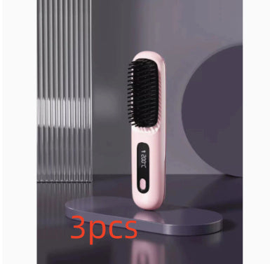 2-in-1 Wireless Hair Straightener Comb – USB Charging Hot Brush & Portable Curler for Fast Styling
