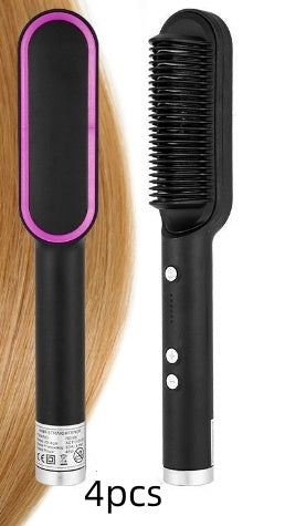2-in-1 Hair Straightener & Hot Comb – Ionic Curling Brush for Smoothing & Styling