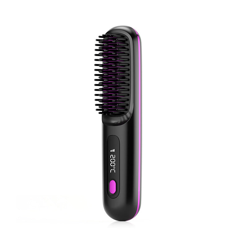 2-in-1 Wireless Hair Straightener Comb – USB Charging Hot Brush & Portable Curler for Fast Styling