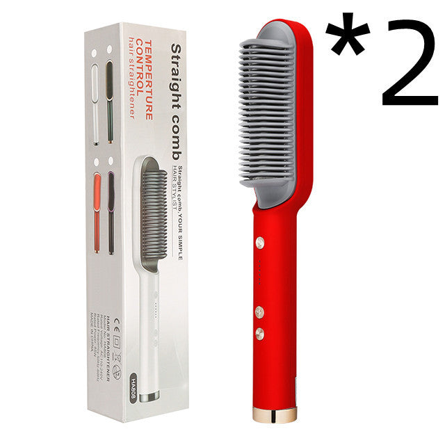 2-in-1 Hair Straightener & Hot Comb – Ionic Curling Brush for Smoothing & Styling