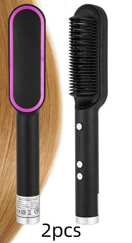 2-in-1 Hair Straightener & Hot Comb – Ionic Curling Brush for Smoothing & Styling