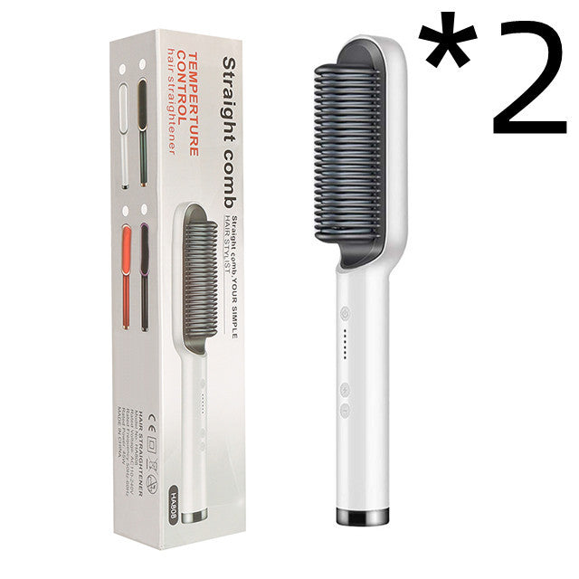 2-in-1 Hair Straightener & Hot Comb – Ionic Curling Brush for Smoothing & Styling