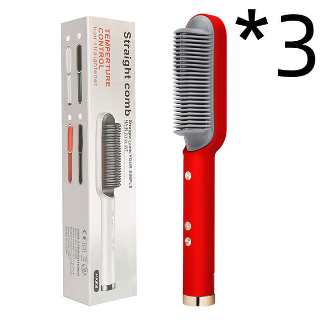 2-in-1 Hair Straightener & Hot Comb – Ionic Curling Brush for Smoothing & Styling